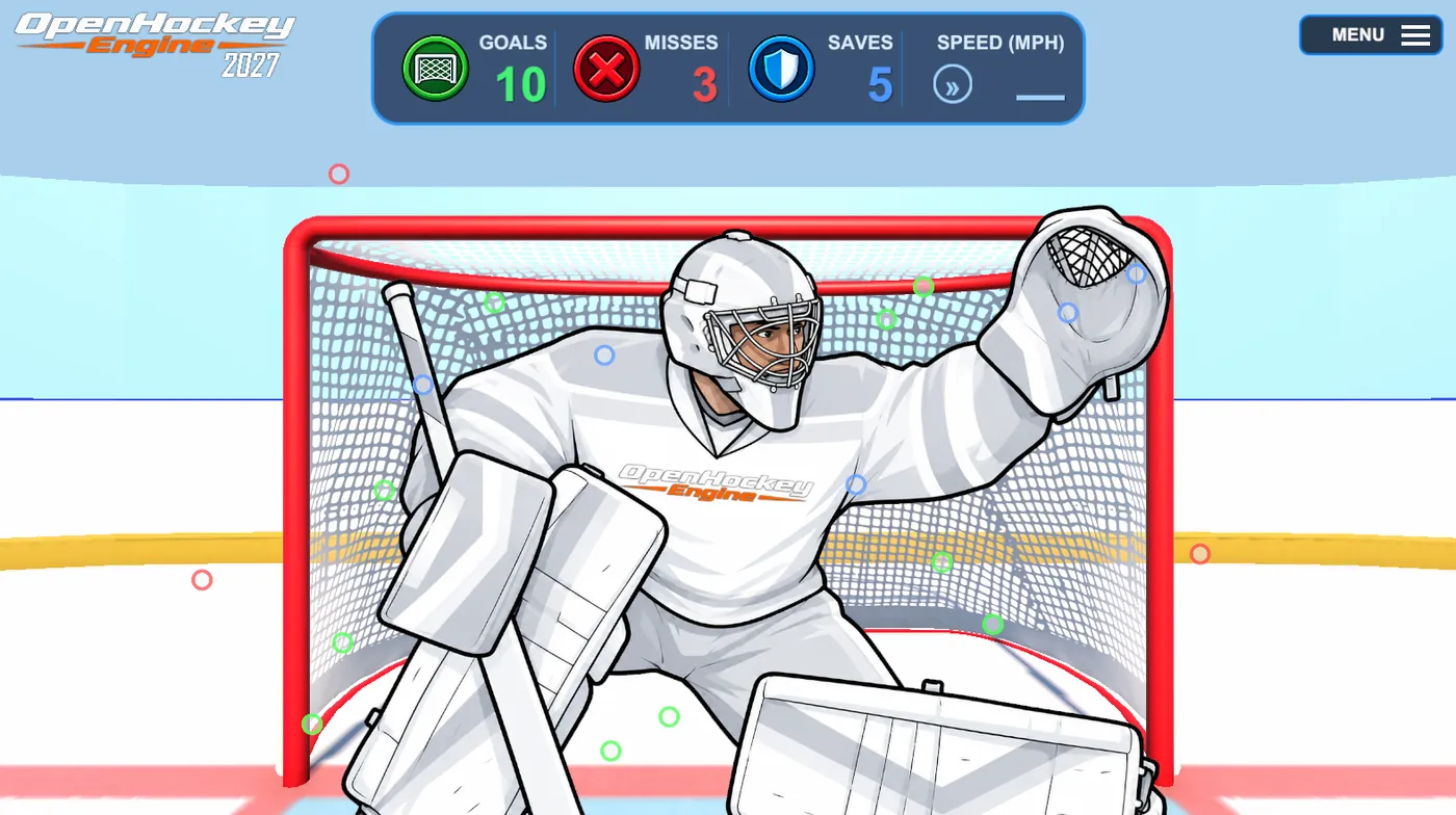 Free Shoot mode against a goalie reaching for a high glove save