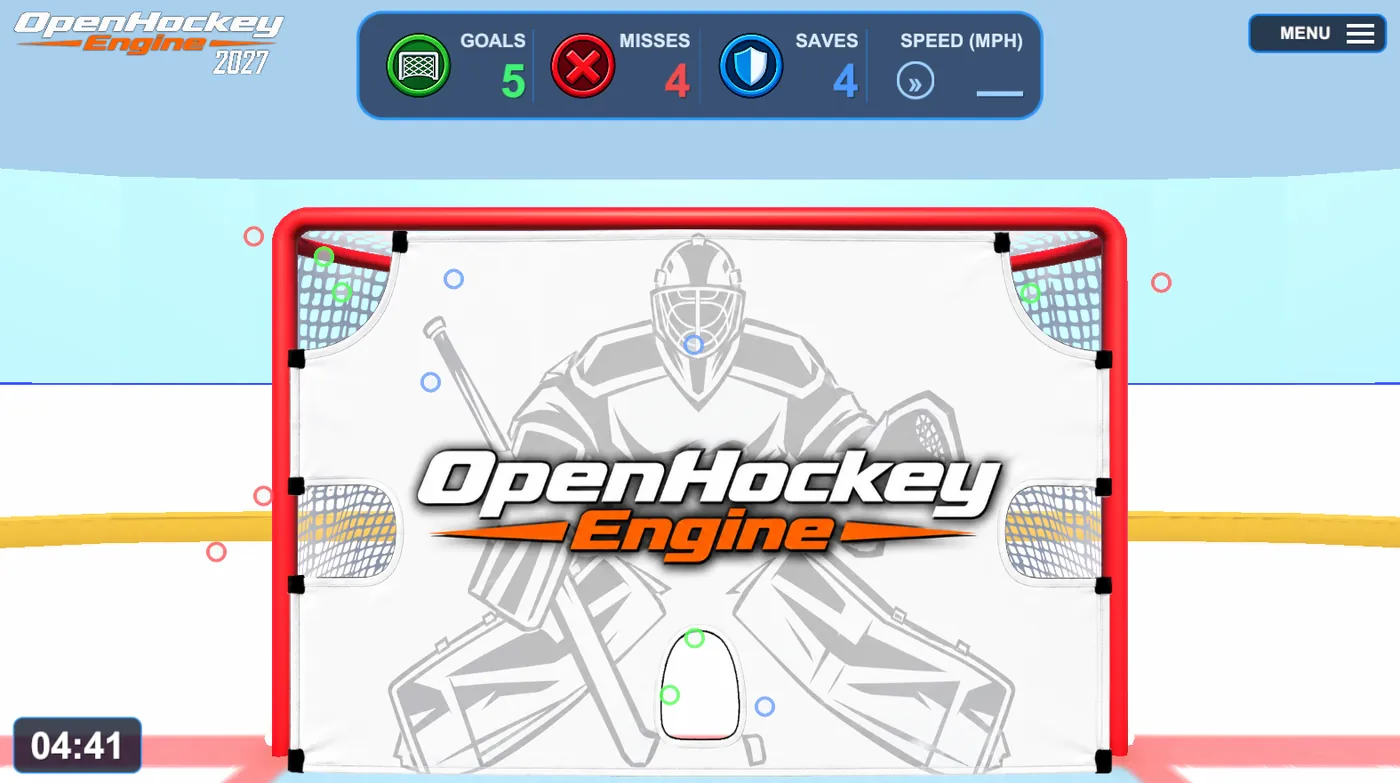 Shooter Tutor overlay showing calibration markers over the net and a countdown timer.